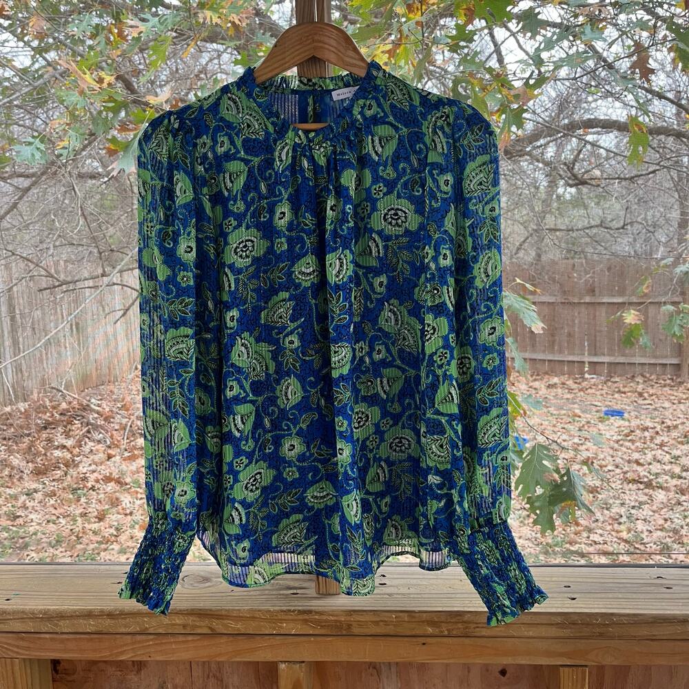 Maison d'Amelie women's Green And Blue Long Sleeve Blouse Size M